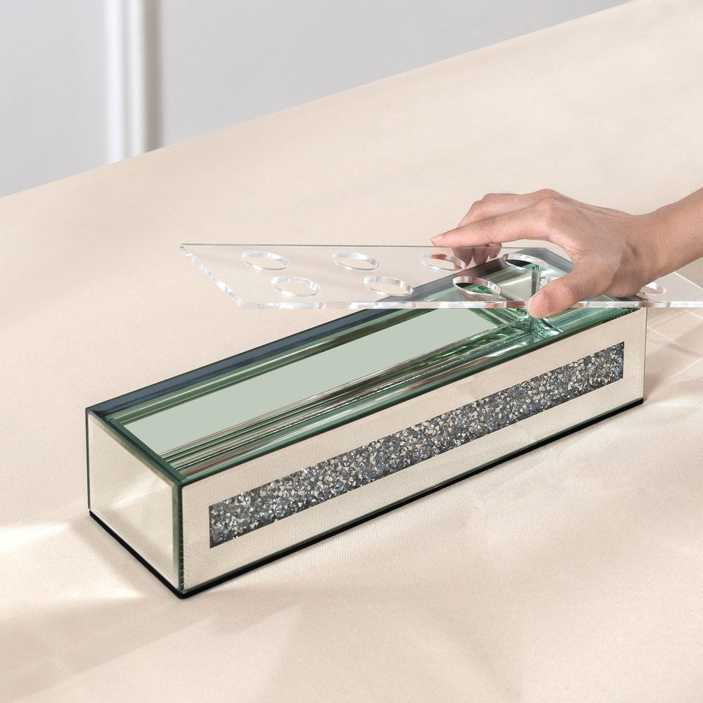 13" Silver Crystal And Mirrored Glass Table Vase With Crystals