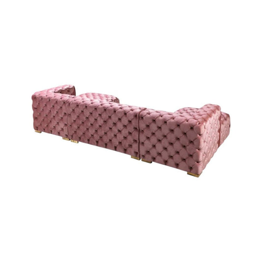 Tufted Pink Velvet Modular U Shaped Sofa and Chaise Sectional With Toss Pillows