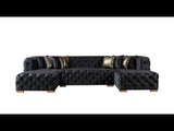Tufted Black Velvet Modular U Shaped Sofa and Chaise Sectional With Toss Pillows