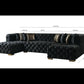 Tufted Black Velvet Modular U Shaped Sofa and Chaise Sectional With Toss Pillows