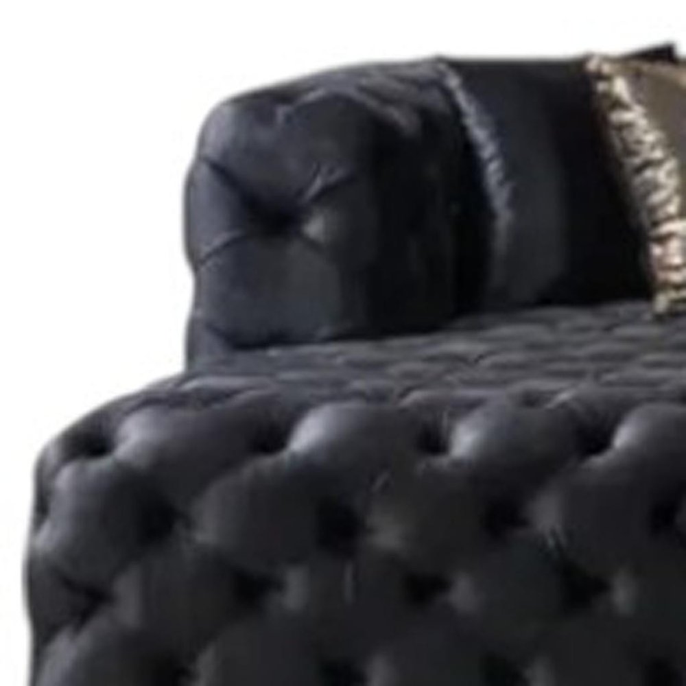 Tufted Black Velvet Modular U Shaped Sofa and Chaise Sectional With Toss Pillows