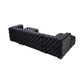 Tufted Black Velvet Modular U Shaped Sofa and Chaise Sectional With Toss Pillows