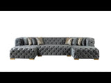 Tufted Gray Velvet Modular U Shaped Sofa and Chaise Sectional With Toss Pillows