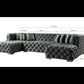 Tufted Gray Velvet Modular U Shaped Sofa and Chaise Sectional With Toss Pillows