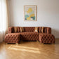 Tufted Orange Velvet Modular U Shaped Sofa and Chaise Sectional With Toss Pillows