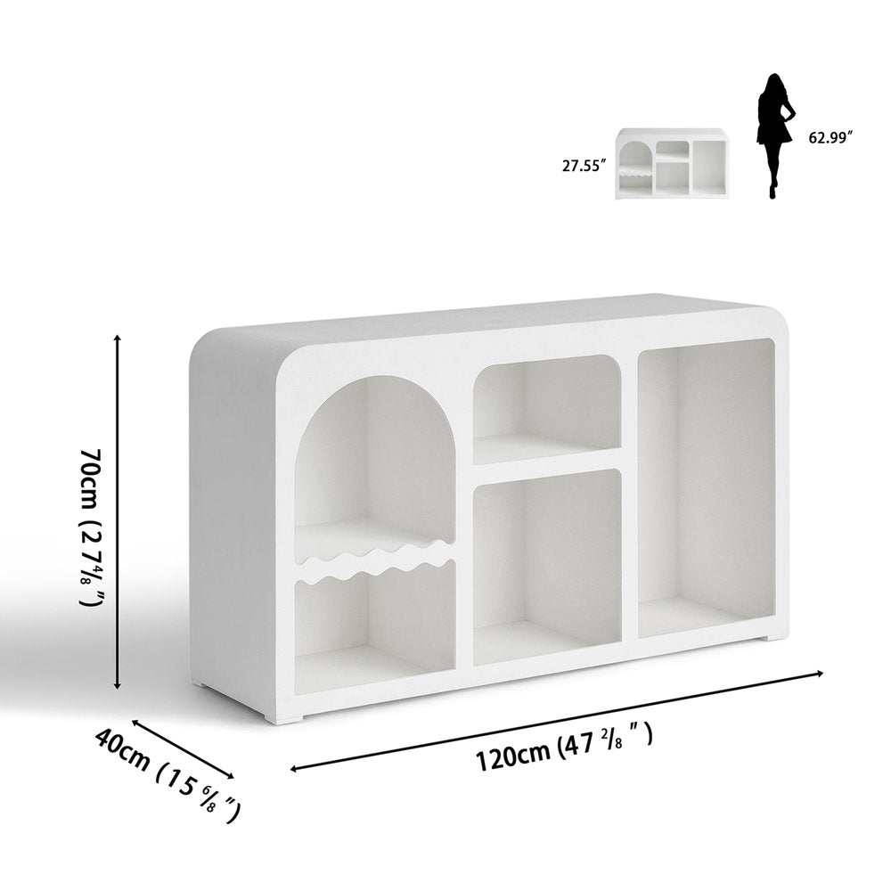 50" White Fiberglass Solid Console Table With Five Shelves