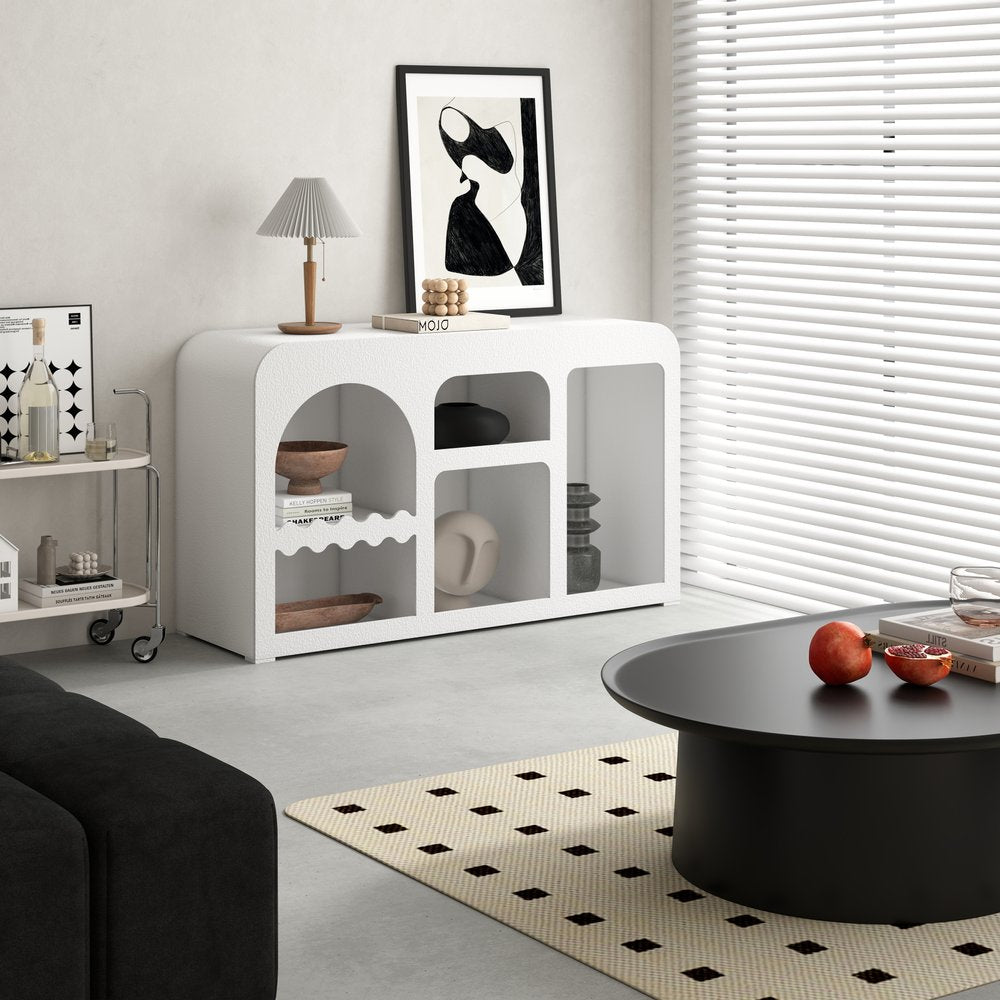 50" White Fiberglass Solid Console Table With Five Shelves