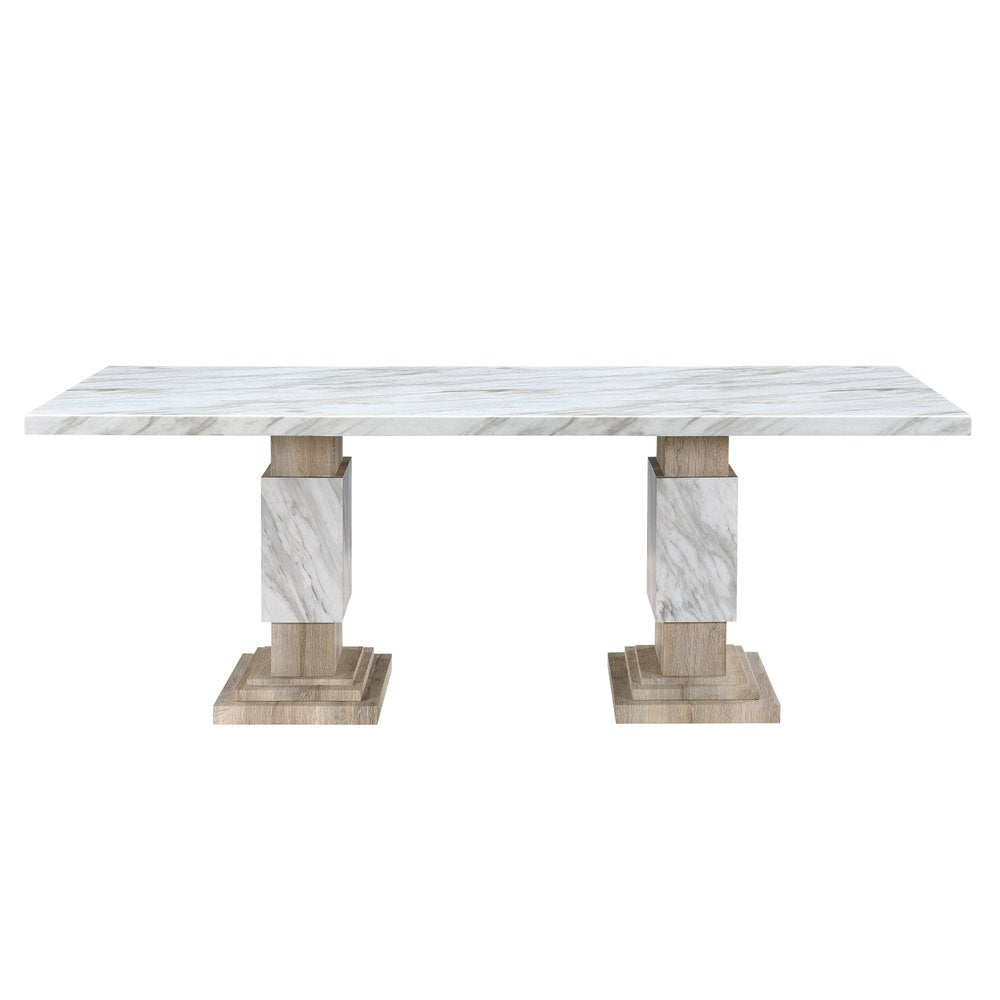 82" White and Natural Wood Pedestal Base Dining Table