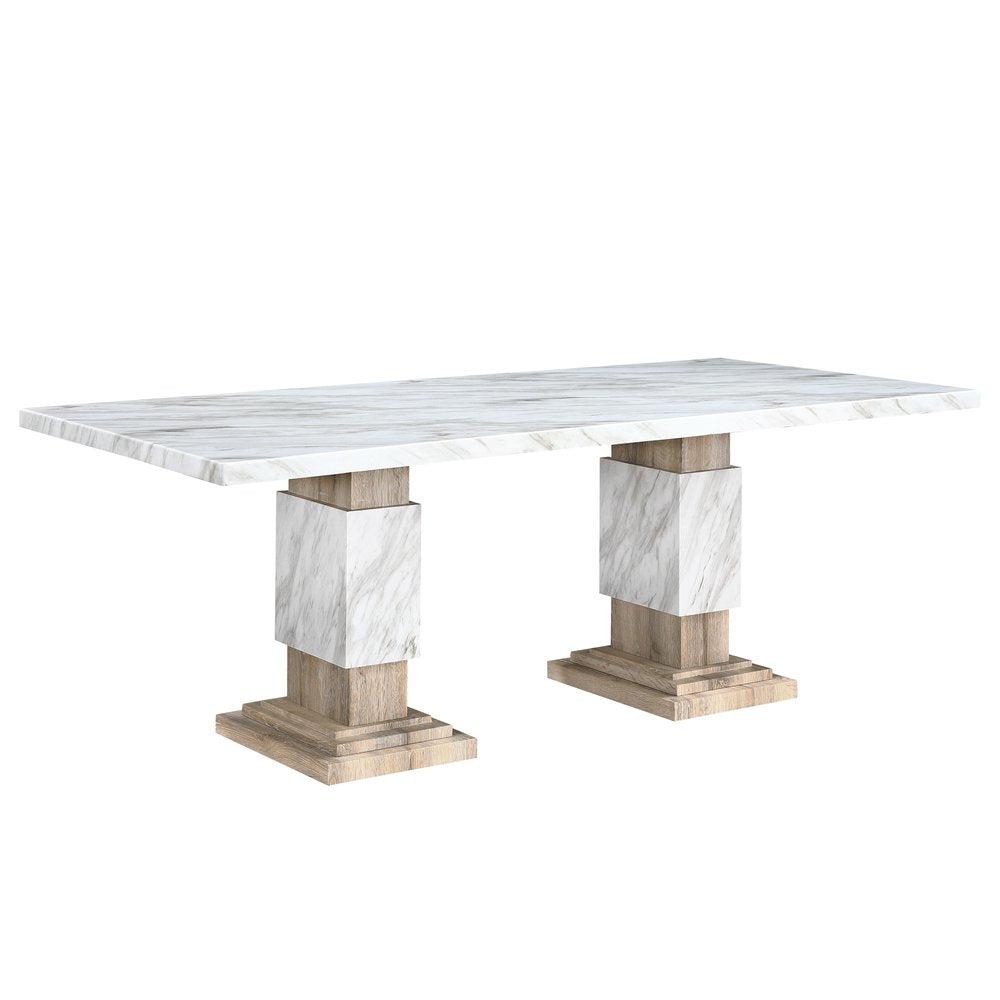 82" White and Natural Wood Pedestal Base Dining Table