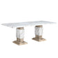 82" White and Natural Faux Marble and Wood Double Pedestal Base Dining Table