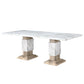 82" White and Natural Faux Marble and Wood Double Pedestal Base Dining Table