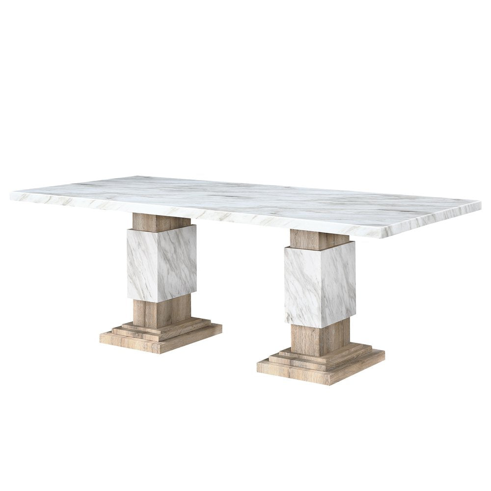 82" White and Natural Wood Pedestal Base Dining Table