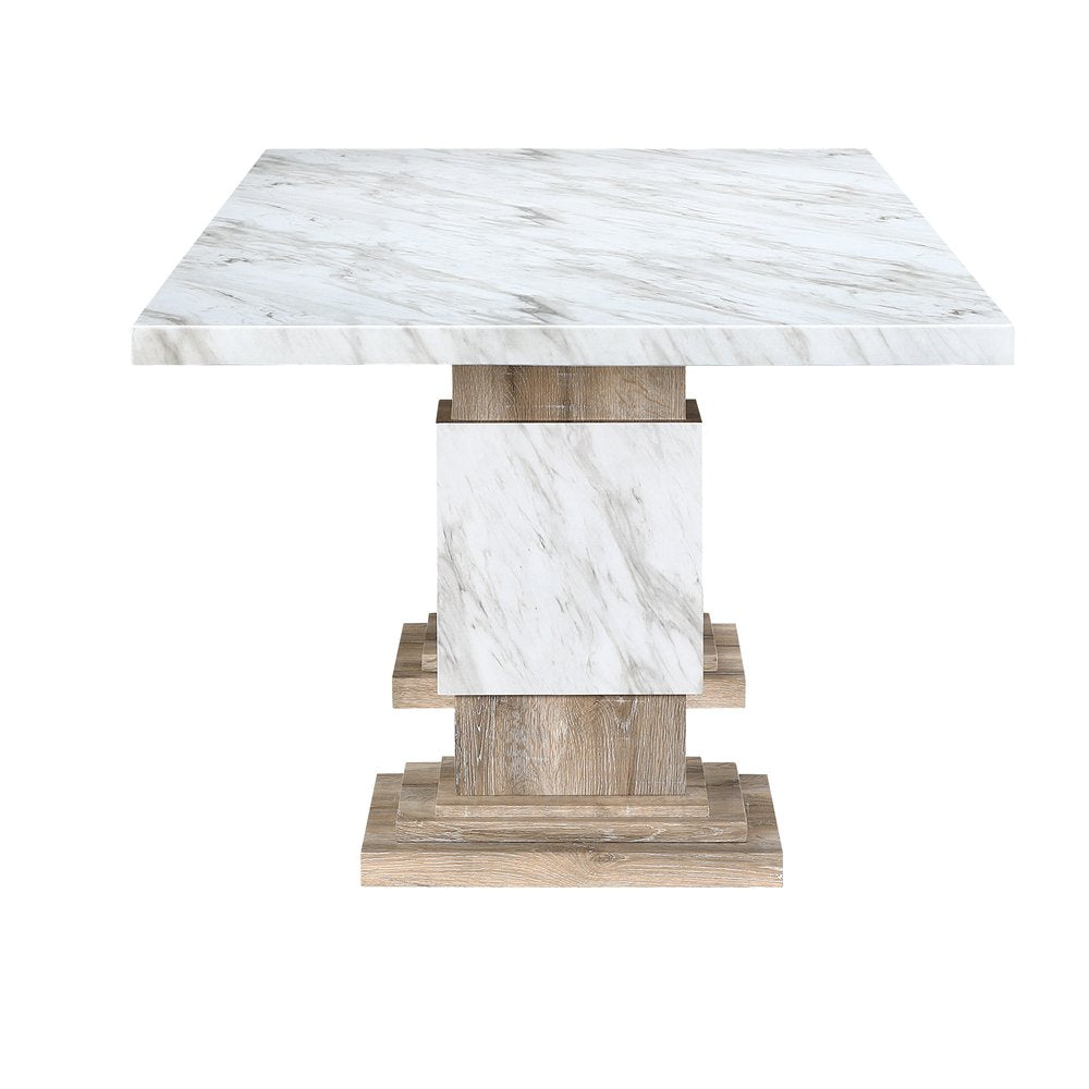 82" White and Natural Wood Pedestal Base Dining Table