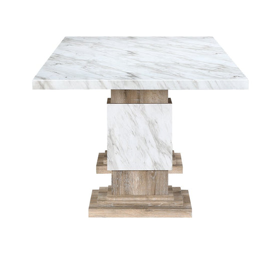 82" White and Natural Wood Pedestal Base Dining Table