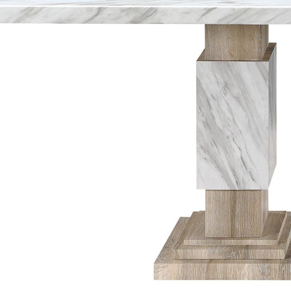 82" White and Natural Wood Pedestal Base Dining Table