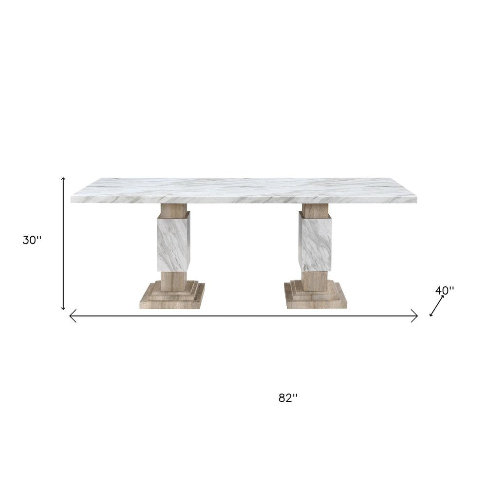 82" White and Natural Wood Pedestal Base Dining Table