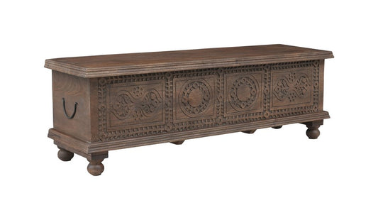 54" Brown Solid Wood Medallion Storage Ottoman