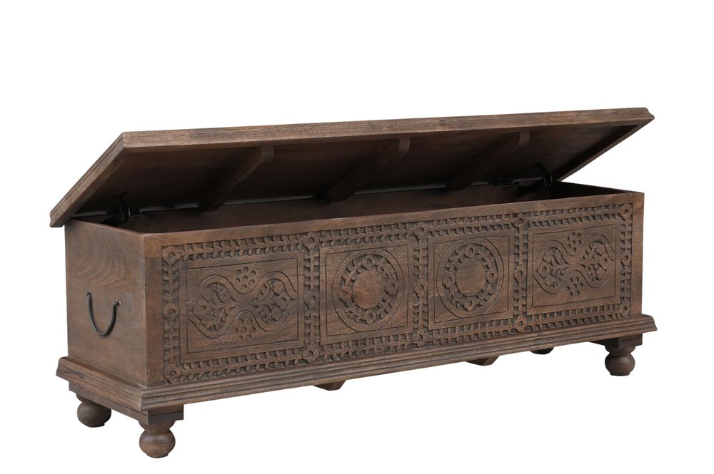 54" Brown Solid Wood Medallion Storage Ottoman