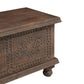 54" Brown Solid Wood Medallion Storage Ottoman