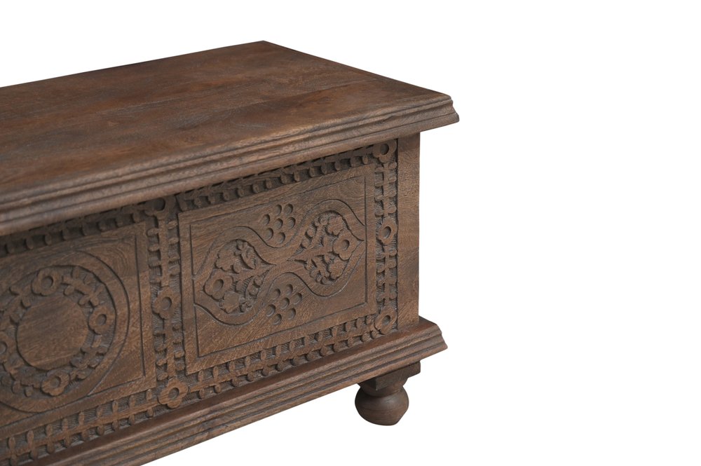 54" Brown Solid Wood Medallion Storage Ottoman