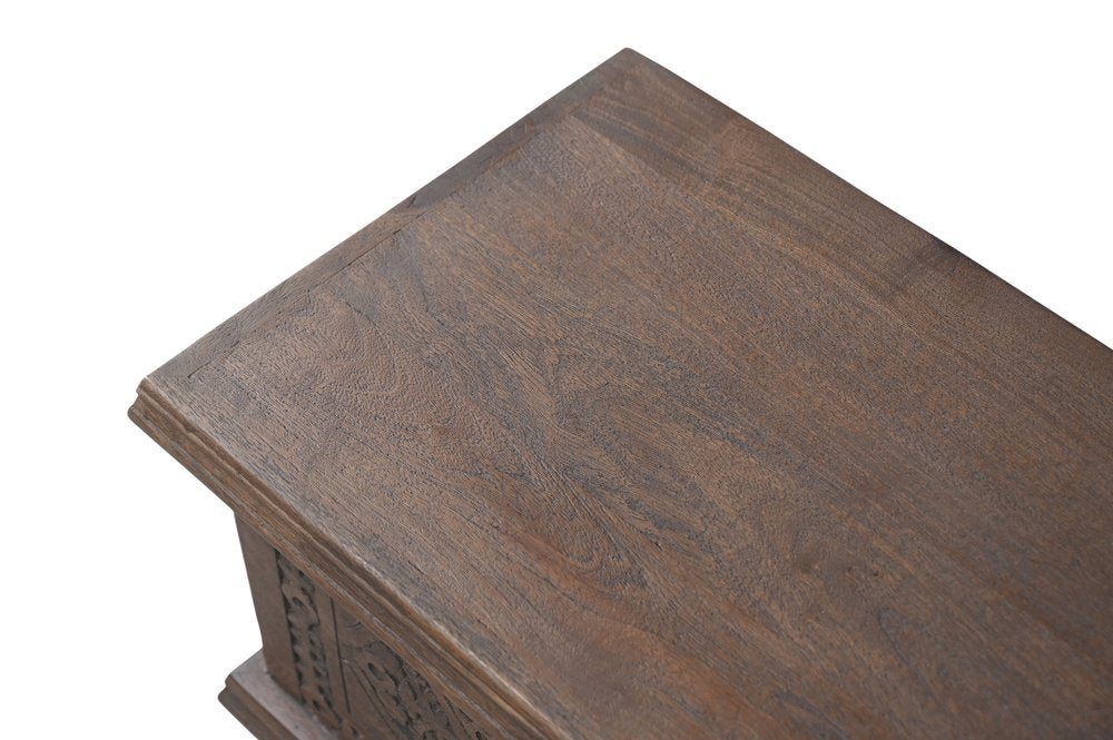 54" Brown Solid Wood Medallion Storage Ottoman