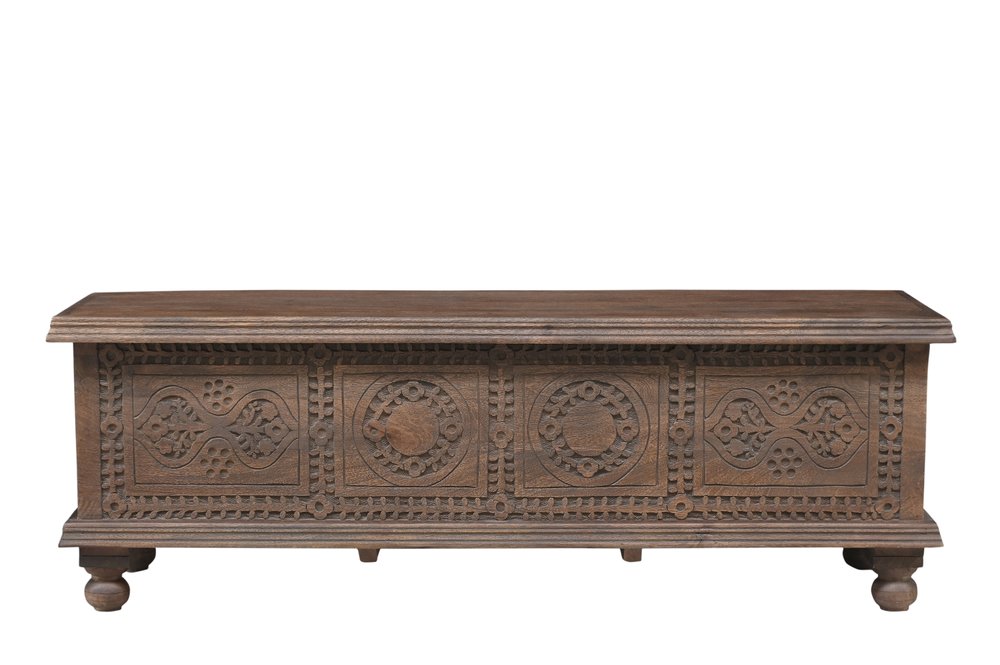 54" Brown Solid Wood Medallion Storage Ottoman