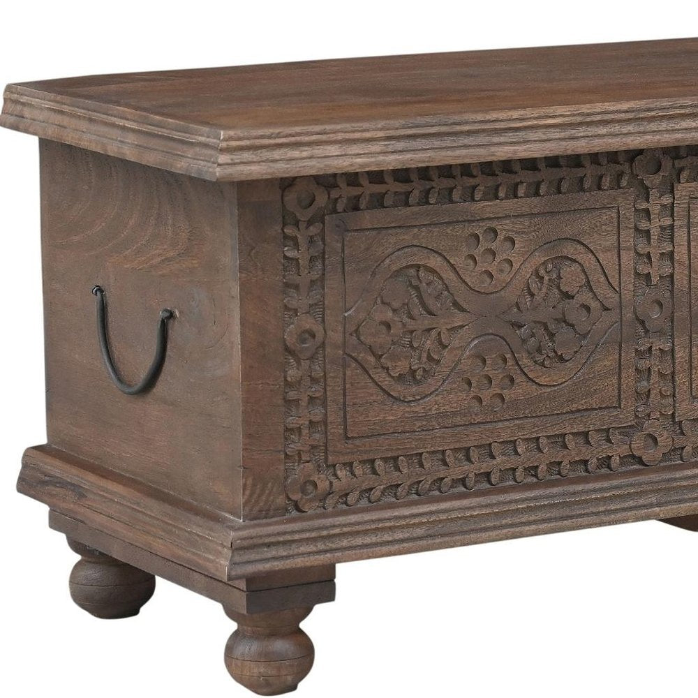 54" Brown Solid Wood Medallion Storage Ottoman