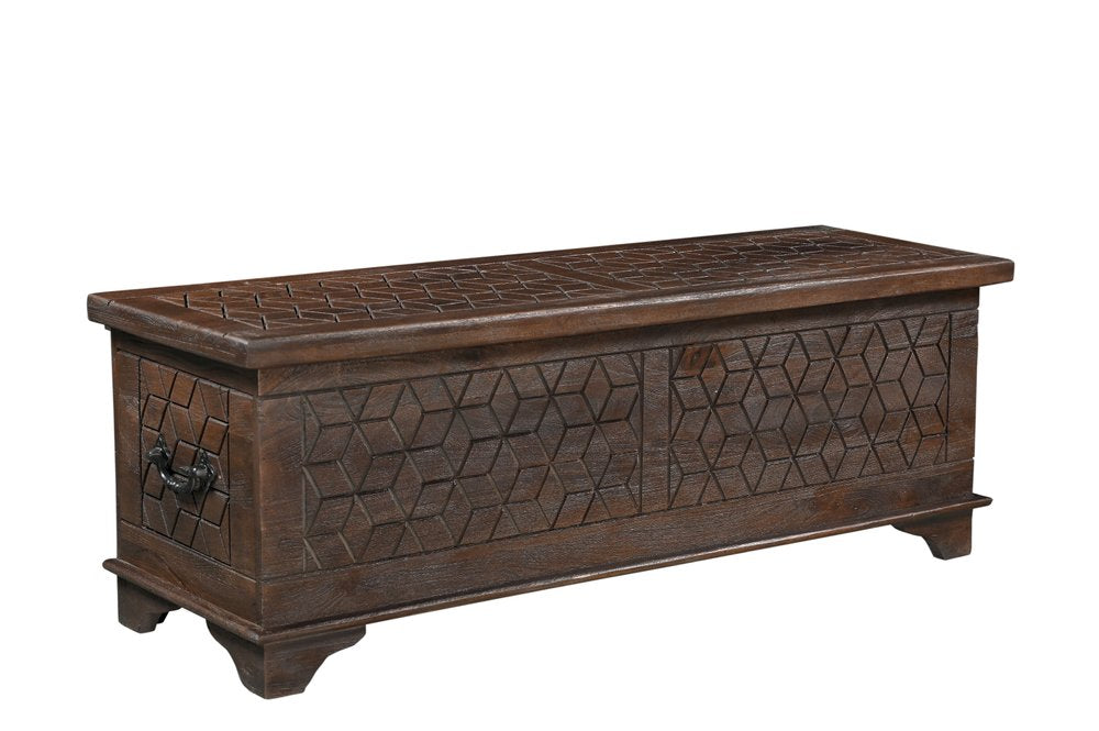 52" Brown Solid Wood Geometric Storage Ottoman