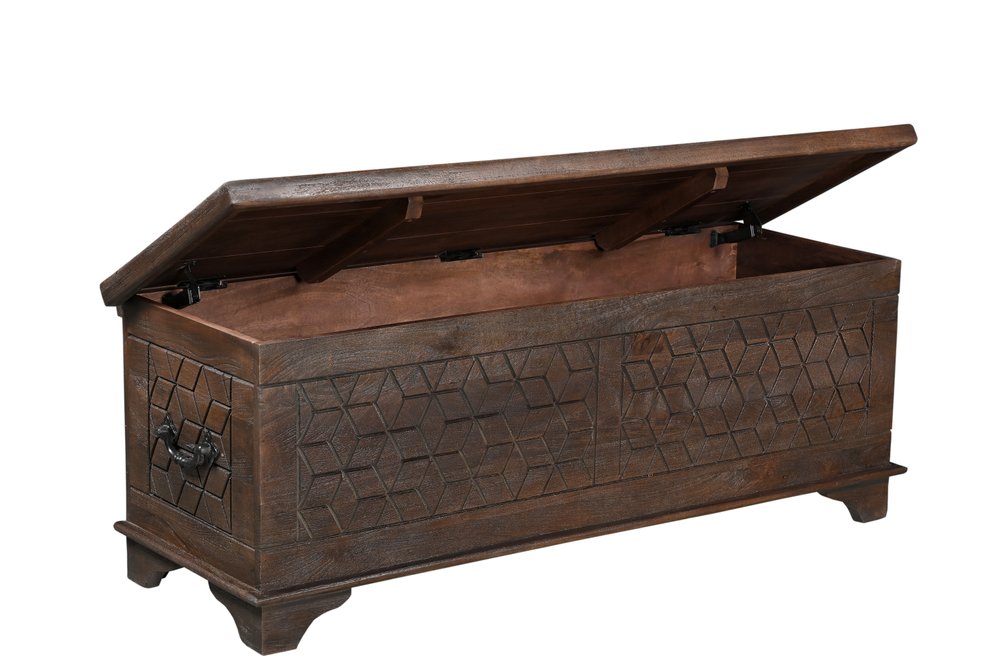 52" Brown Solid Wood Geometric Storage Ottoman