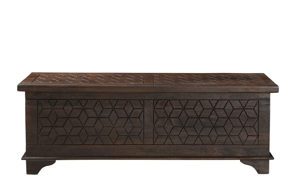 52" Brown Solid Wood Geometric Storage Ottoman