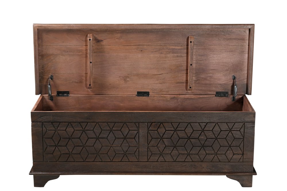 52" Brown Solid Wood Geometric Storage Ottoman