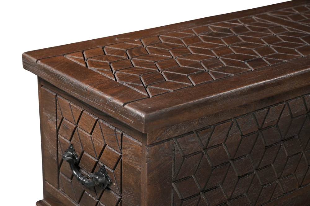52" Brown Solid Wood Geometric Storage Ottoman