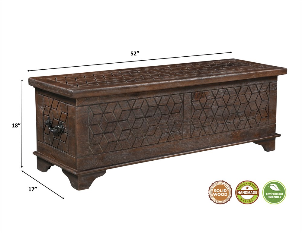 52" Brown Solid Wood Geometric Storage Ottoman