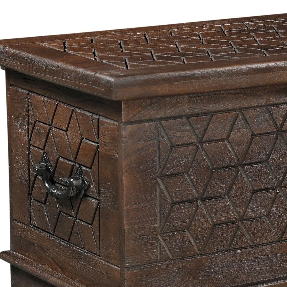 52" Brown Solid Wood Geometric Storage Ottoman