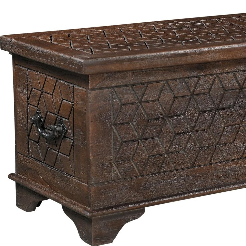 52" Brown Solid Wood Geometric Storage Ottoman