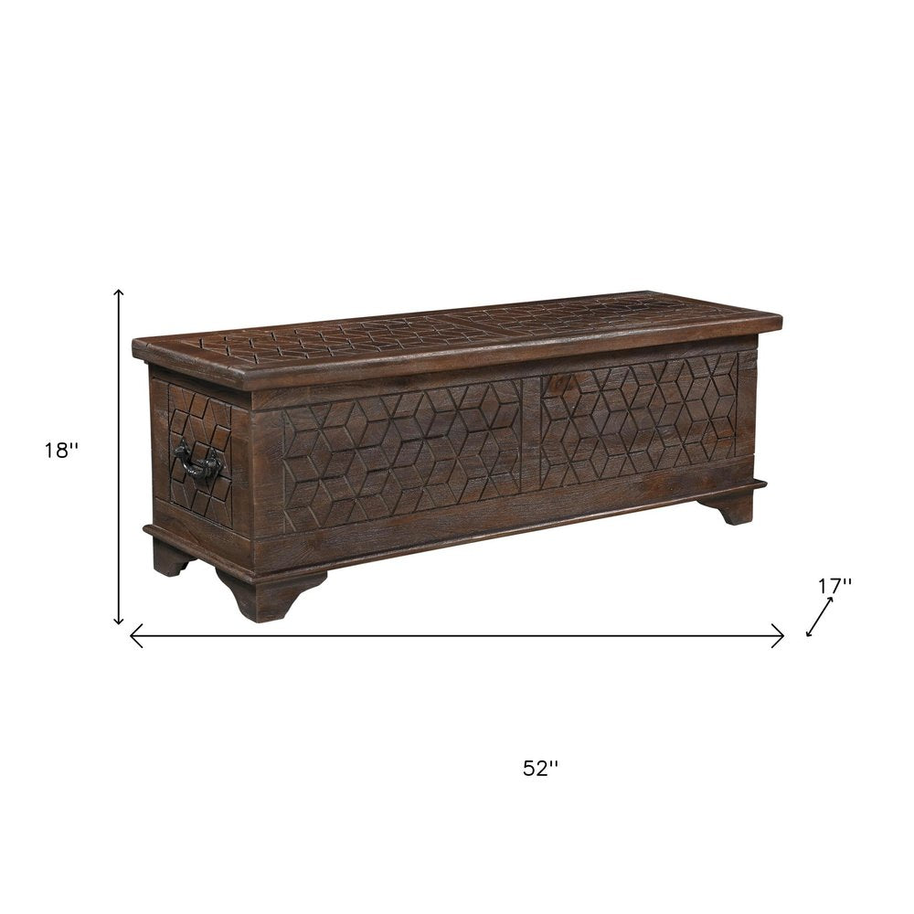 52" Brown Solid Wood Geometric Storage Ottoman