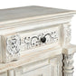 118" White Distressed Solid Wood Carved Floral Six Drawer Sideboard with Six Doors