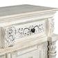 118" White Distressed Solid Wood Carved Floral Six Drawer Sideboard with Six Doors