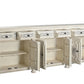 118" White Distressed Solid Wood Carved Floral Six Drawer Sideboard with Six Doors