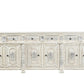 118" White Distressed Solid Wood Carved Floral Six Drawer Sideboard with Six Doors