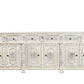 118" White Distressed Solid Wood Carved Floral Six Drawer Sideboard with Six Doors