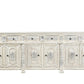 118" White Distressed Solid Wood Carved Floral Six Drawer Sideboard with Six Doors