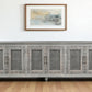 111" Gray Distressed Solid Wood Carved Floral Sideboard with Six Doors