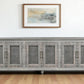 111" Gray Distressed Solid Wood Carved Floral Sideboard with Six Doors