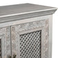 111" Gray Distressed Solid Wood Carved Floral Sideboard with Six Doors
