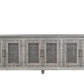 111" Gray Distressed Solid Wood Carved Floral Sideboard with Six Doors