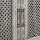 111" Gray Distressed Solid Wood Carved Floral Sideboard with Six Doors