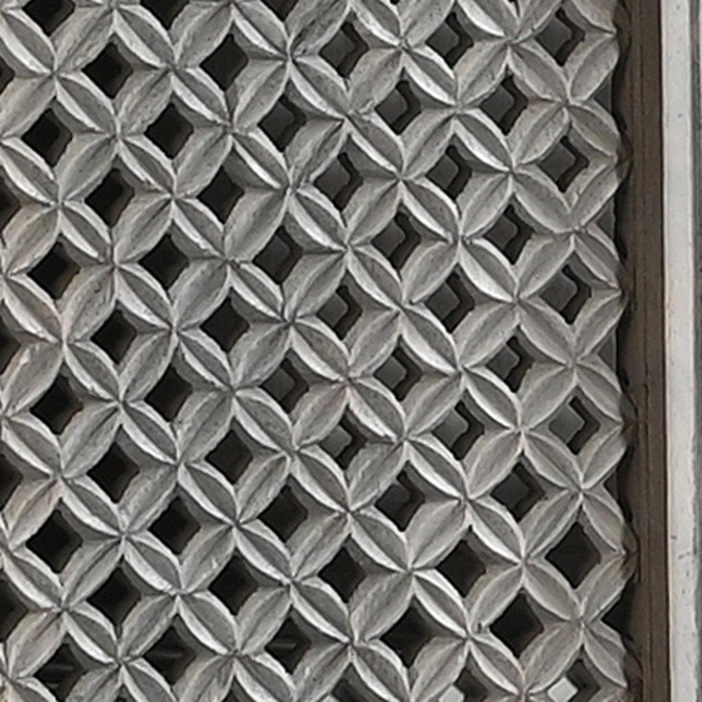 111" Gray Distressed Solid Wood Carved Floral Sideboard with Six Doors