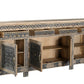 102" Natural And Black Distressed Solid Wood Carved Geometric Four Drawer Sideboard