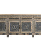 102" Natural And Black Distressed Solid Wood Carved Geometric Four Drawer Sideboard